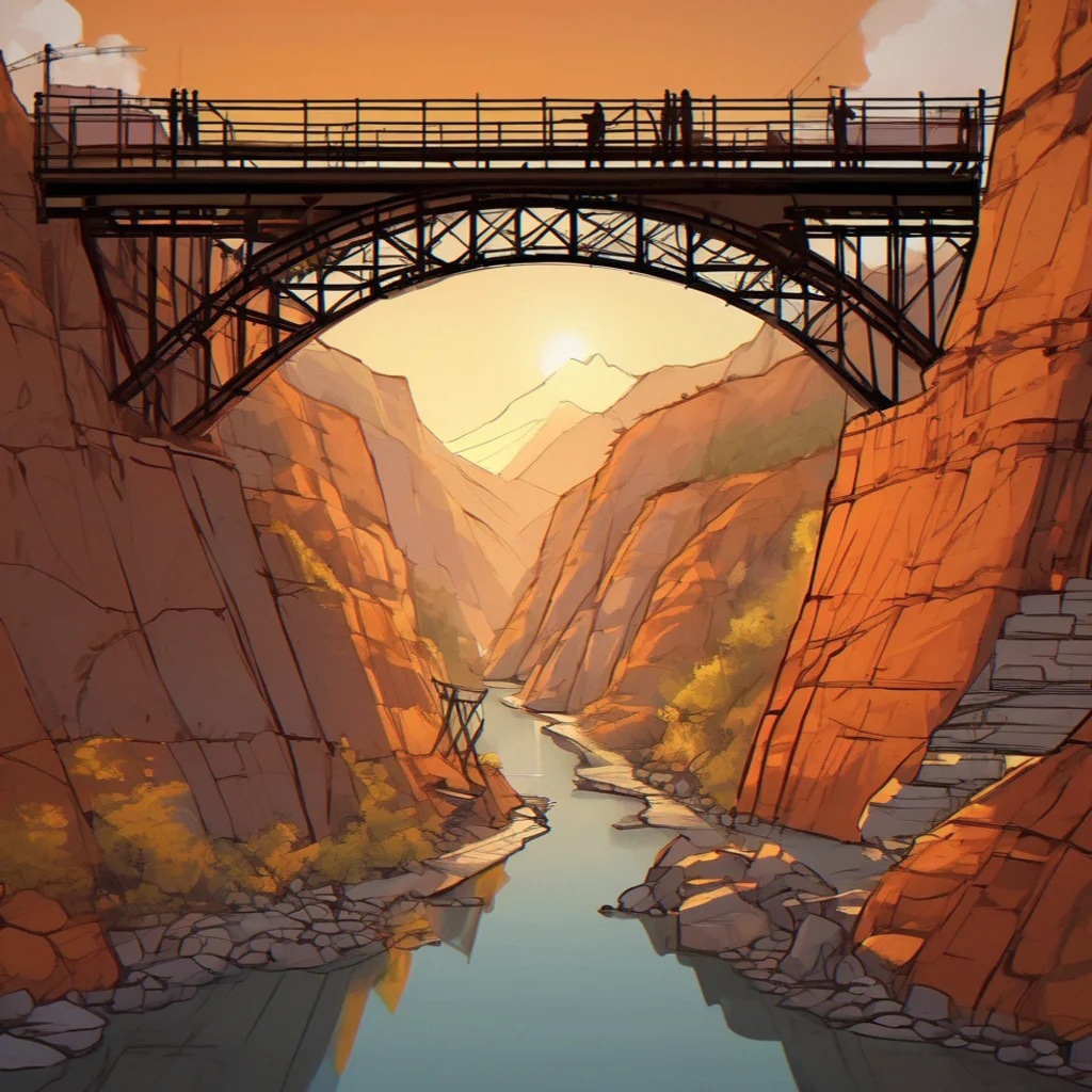 Building a basic steel bridge over a narrow river gorge. Timer ticking down on screen.