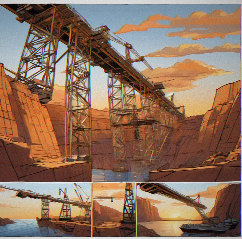 Multiple bridge spans stacked across layered chasms. Moving platforms scattered vertically.